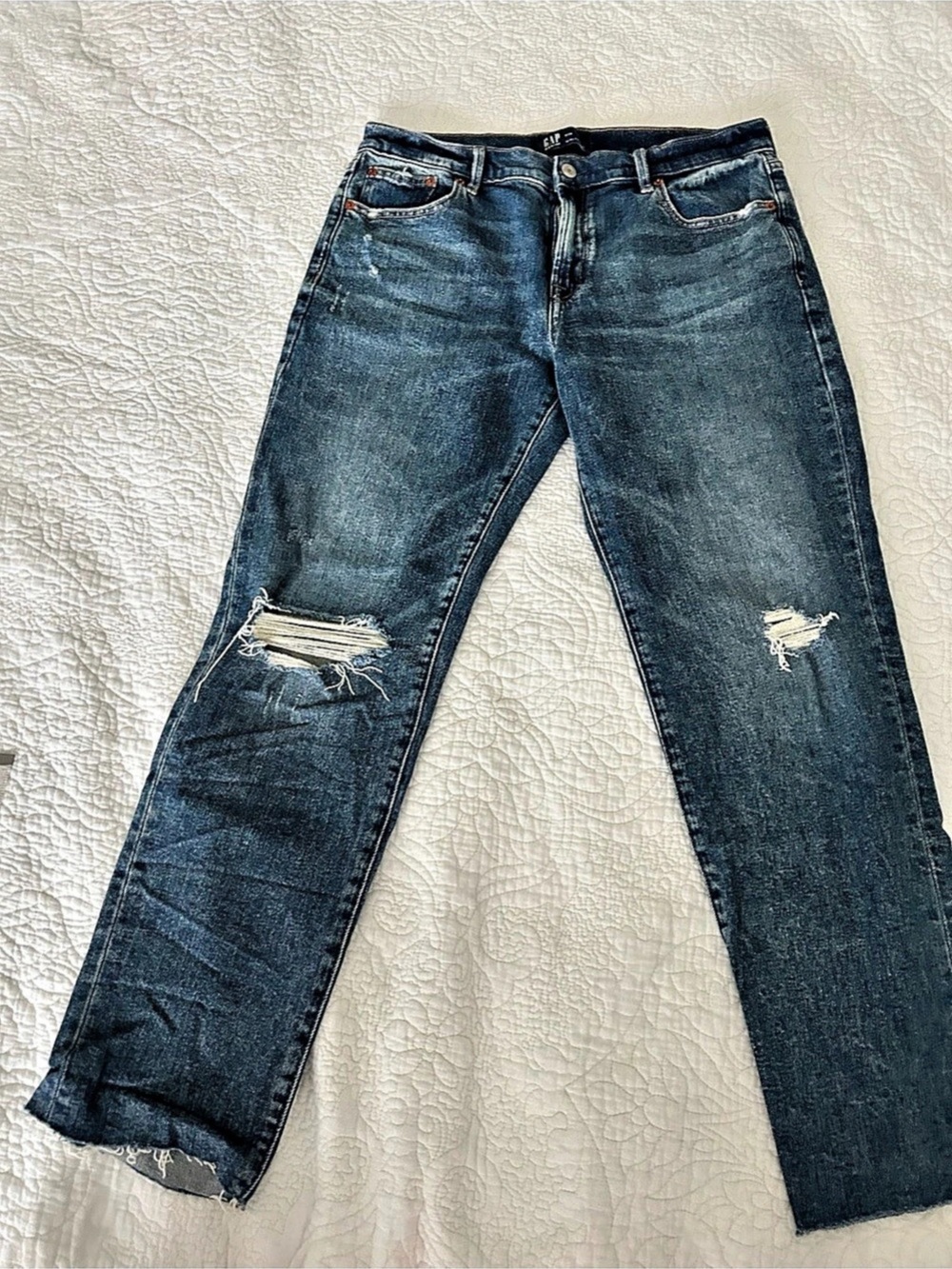 Gap Girlfriend Denim Jeans Distressed Skinny Blue